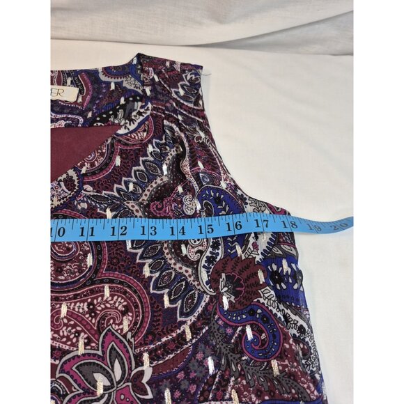KASPER Women's Top Size S Sleeveless VNeck Paisley Print Tunic Eggplant Multi 24 - Picture 4 of 10